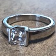 14K White Gold Half Bezel Princess Cut Solitaire Engagement Ring